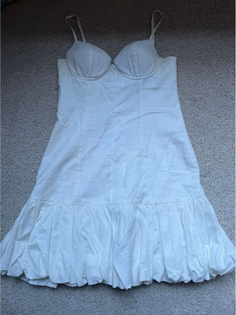 AQUA White Linen Blend Bustier Bubble Hem Mini Dress Size M